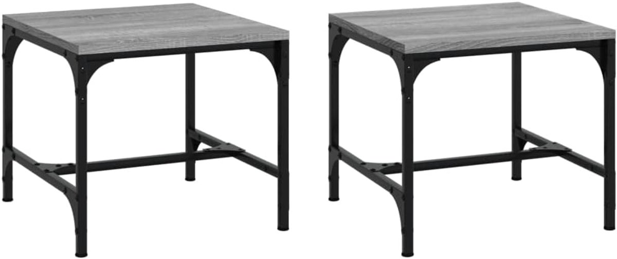 2 stuks grijs sonoma 40 x 40 x 35 cm van hout met stalen frame en verstelbare poten voor stabiele stand op oneffen vloeren