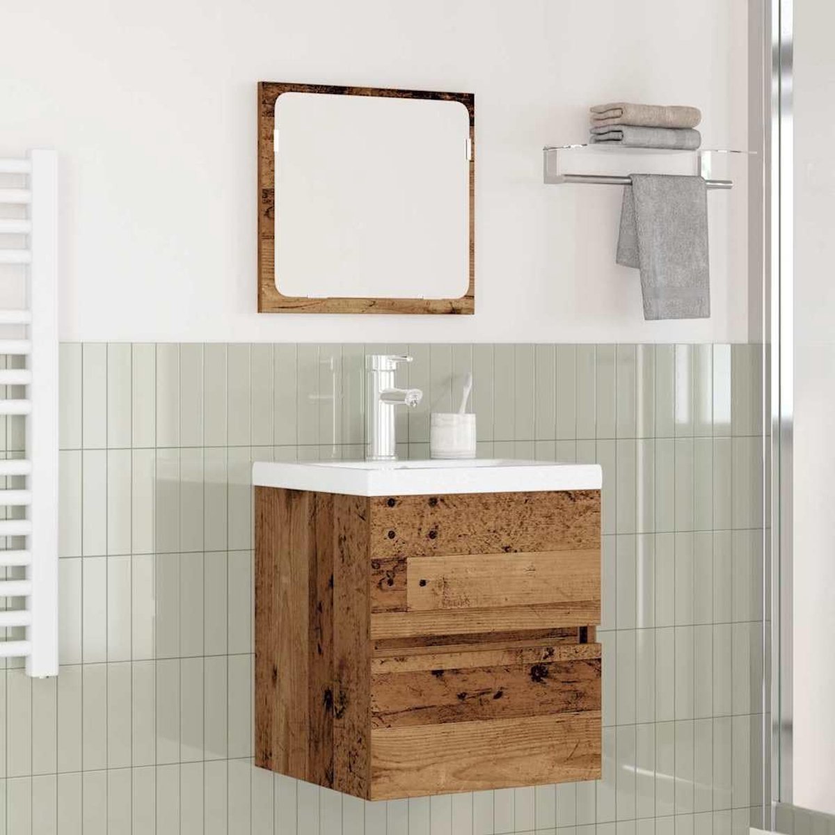 Badkamermeubelset 2 stuks oud hout wit 42 x 39 x 45 cm