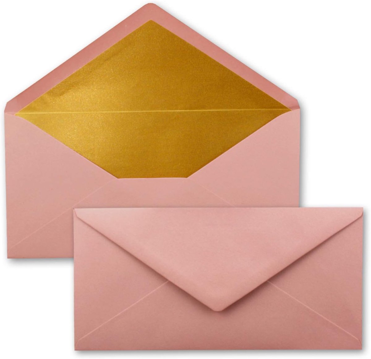 15 enveloppen DIN lang - oudroze (roze) met goud-metallic binnenvoering - 110 x 220 mm - nat lijmen - feestelijke enveloppen voor Kerstmis