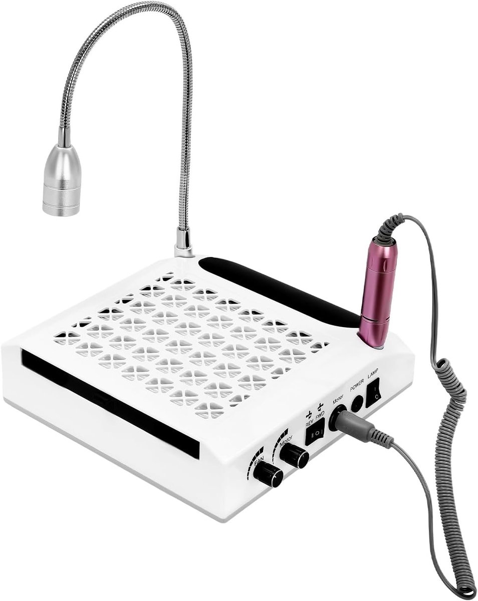 4-in-1 professionele nagelmachine, nagelboor met ledverlichting en stoffilter, 4300 tpm borstelloze motor voor nagelstudio en doe-het-zelf (wit, EU-stekker)