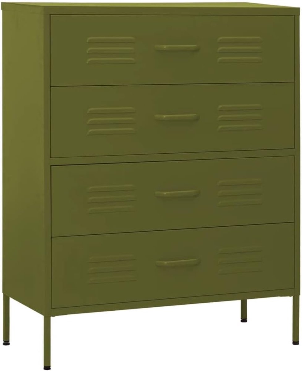 Bijzetkast met 5 laden, commode 80 x 35 x 101,5 cm in olijfgroen, volledig uittrekbare laden met kogellagers, in hoogte verstelbare stelpoten, robuust en duurzaam