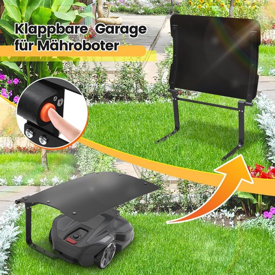 Garage voor robotmaaier, garage voor robotmaaier, dak voor robotmaaier, carport overkapping voor robotrobot, inklapbare robotmaaier, garage, regenhuis voor robotmaaier met steunstrip, zwart — afbeelding 3