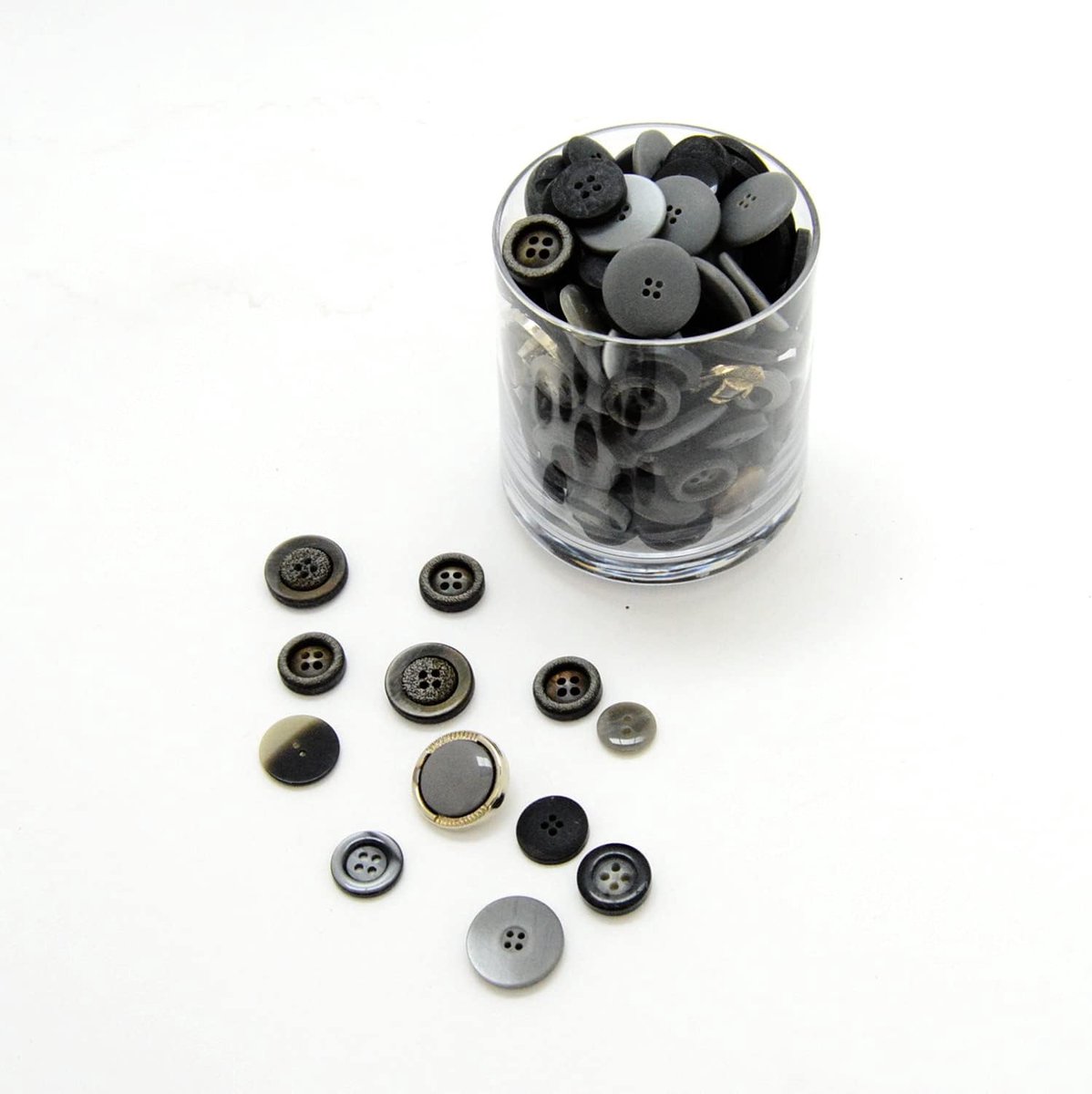 Vormen en grootte knoppen 250g, grijs