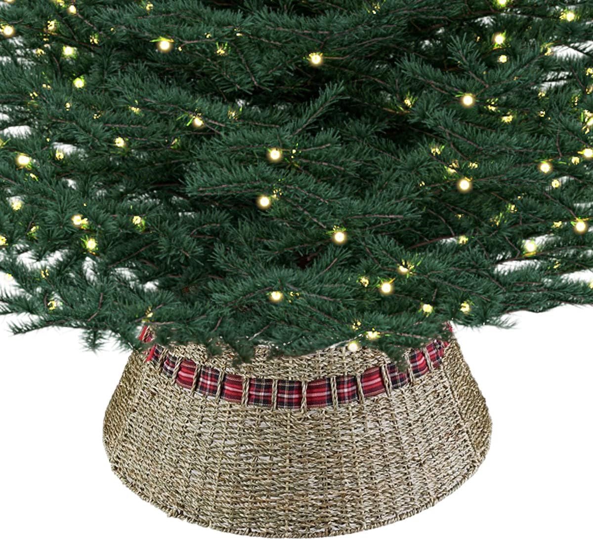 Model 1 Kerstboomkraag/rok van zeegras voor bedekking van kerstboomstandaard, in natuurlijke kleur, diameter 60 cm, mand