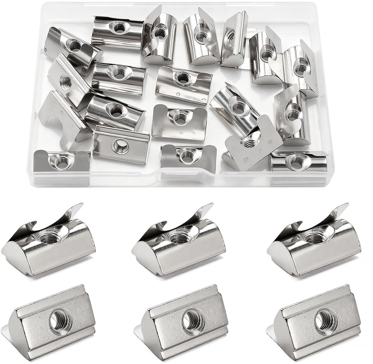 20 Stuks 3030/4040 Serie M5 Vernikkeld Koolstofstaal T-Groefmoeren met Veerplaat, voor 8mm Aluminium Profiel met Sleuf
