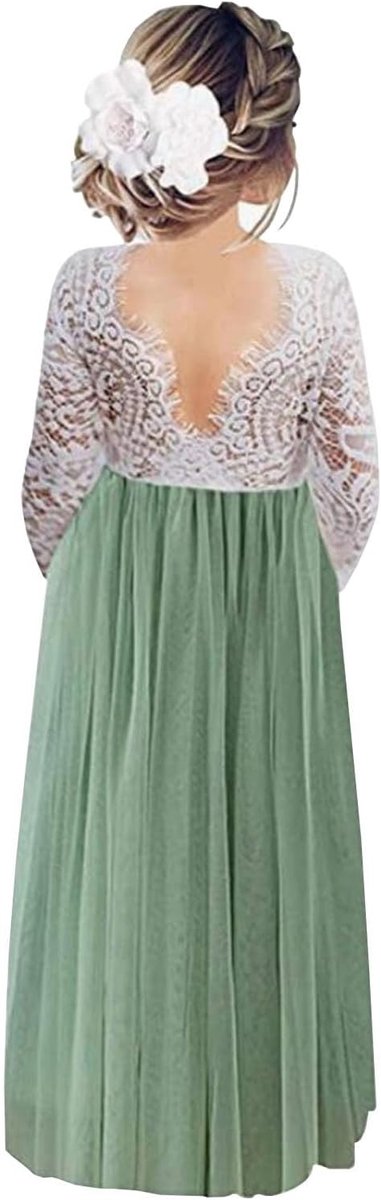 Feestjurk voor meisjes, kant, V-hals, rug, mouwloos, wollig, tule, prinsessenjurk, feestjurk, bloemenmeisjesjurk