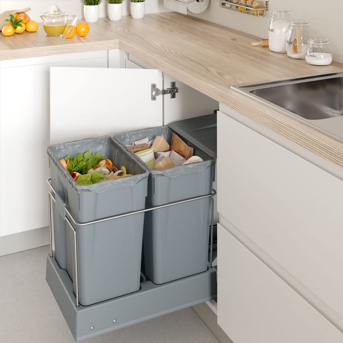 Confort Uittrekbare vuilnisemmer met hoge capaciteit met een breedte van 384 mm