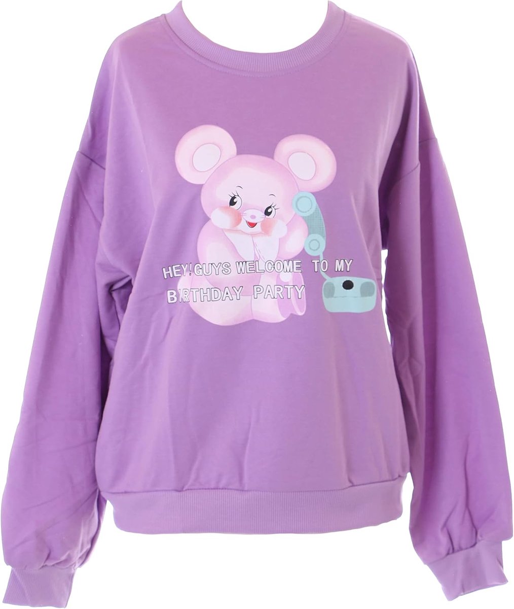 TS-328 Paarse Teddy Beer Spreuk Grafisch Sweatshirt Pullover Pastel Goth