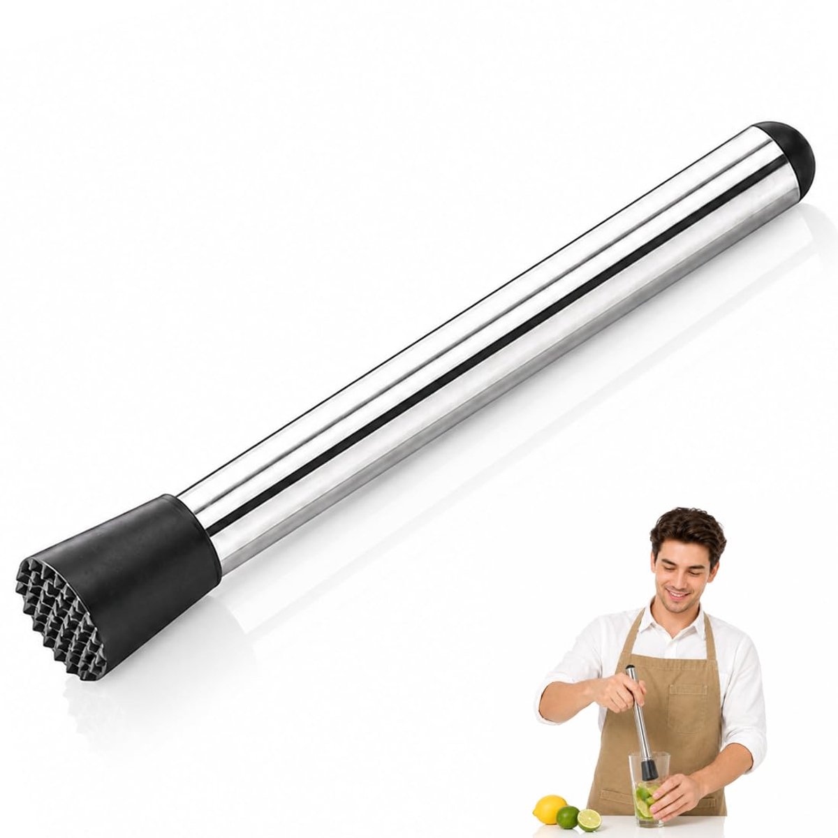 1 x cocktailstamper, roestvrij staal, robuust en duurzaam, ijsbreker voor keukens en bars, 25 cm