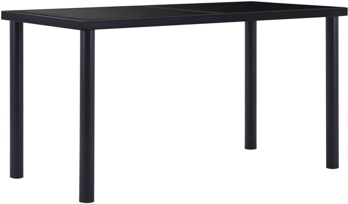 Eettafel, zwart, 140 x 70 x 75 cm, met gehard glasplaat voor buiten en eetkamer, moderne tafel met metalen frame voor de eetkamer