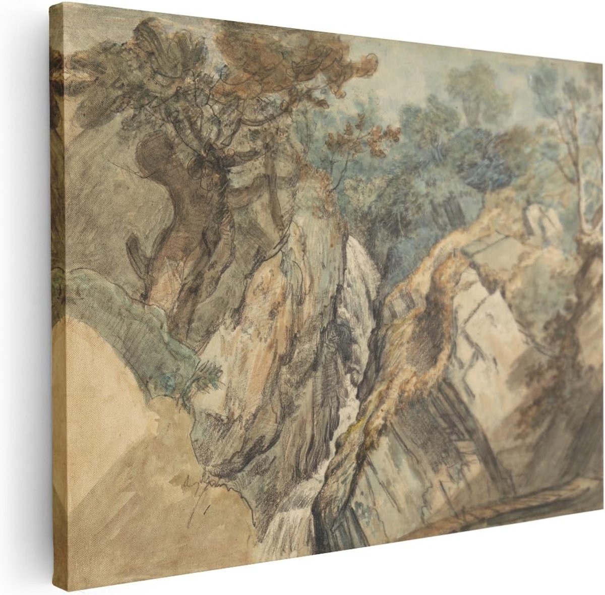 Canvas Schilderij Landschap - 40x30 cm - Klein - Wanddecoratie Waterval Natuur - Muurdecoratie Bomen - Schilderijen Op Canvas