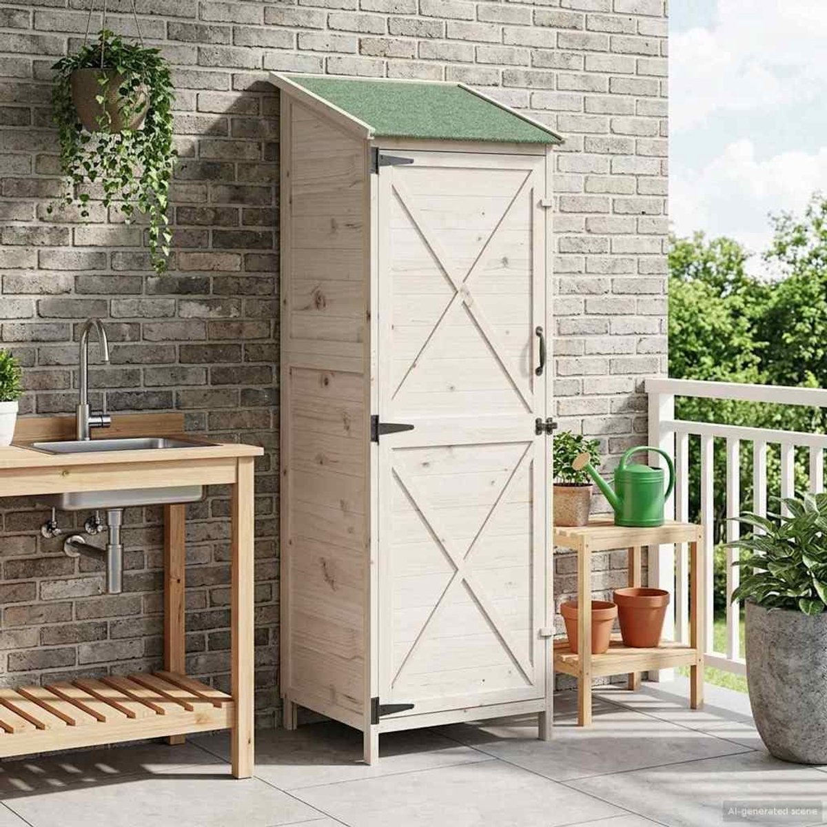 Tuinschuur wit 59,5 x 56 x 176,5 cm massief hout sparrenhout