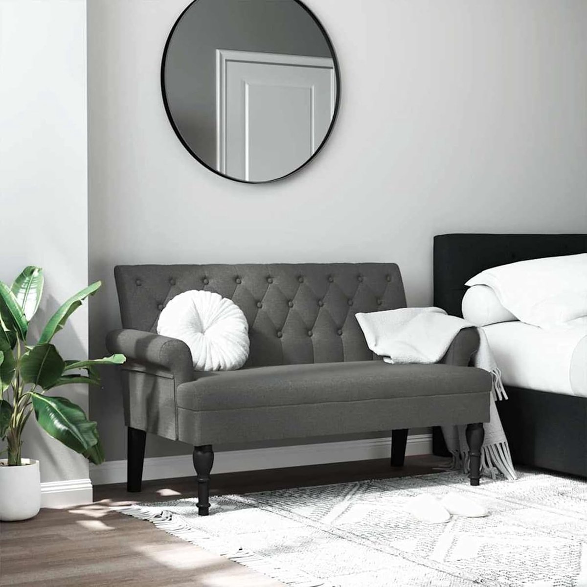 Bank met rugleuning, donkergrijs, 120 x 62 x 75,5 cm, van stof
