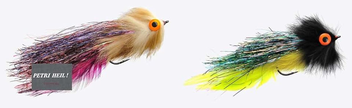 ~ 2 stuks Jenzi roofvisstreamers met oog ca. 17 cm, 6/0 haken + Petri Heil! Sticker