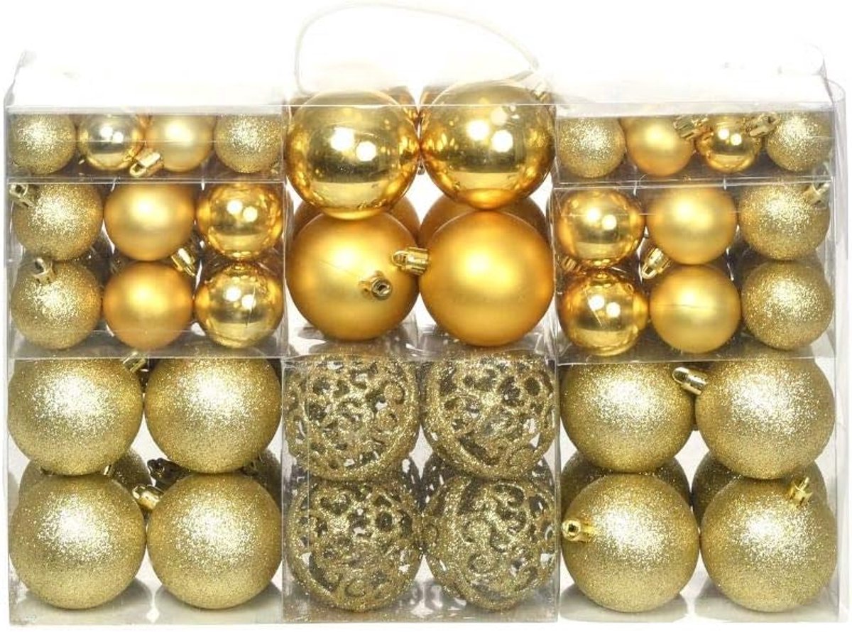 100-delig. Kerstbal set 3 cm / 4 cm / 6 cm bal kerstballen kunststof boomversiering kerstdecoratie goud