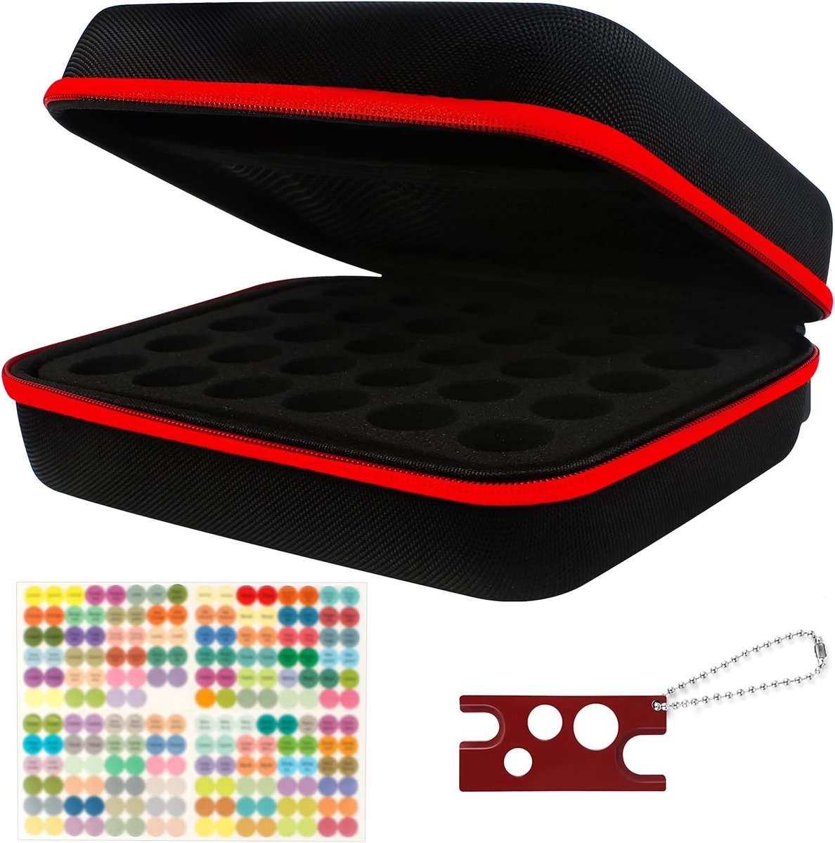 Transportbox voor etherische oliën, 1 stuk draagbare waterdichte nylon etherische olie opbergtas, 30 vakken, reisetui voor etherische olie, met 192 stuks stickers