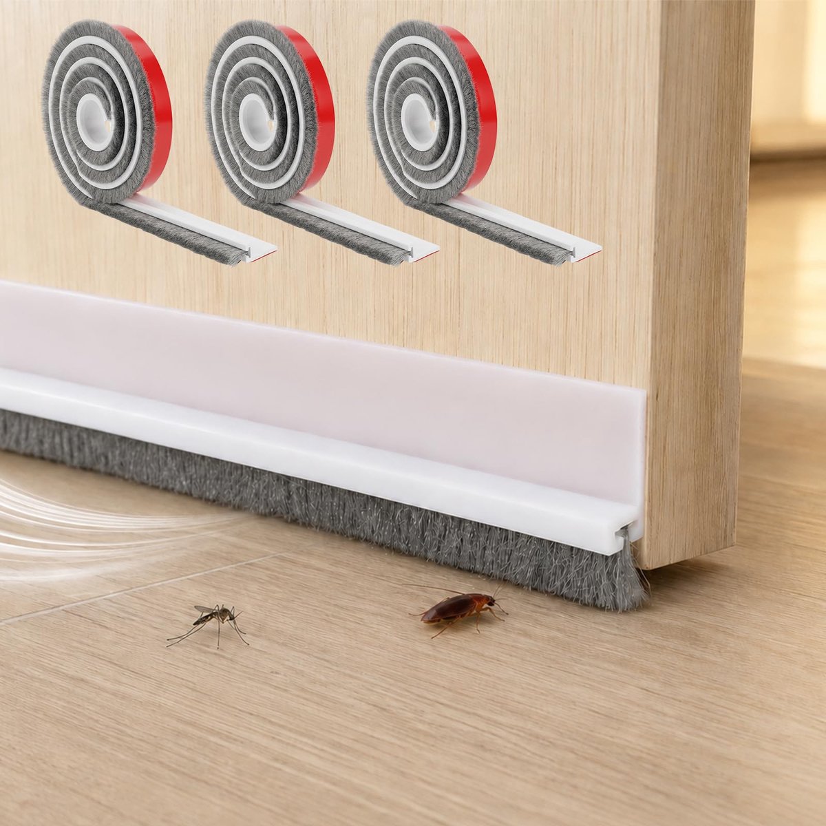 Famanu – 3 stuks 100 × 3 cm deurafdichting, zelfklevend, borstelafdichting, zelfklevend, deurafdichting onderaan met borstelharen voor insectenbescherming, koudebescherming, stofbescherming