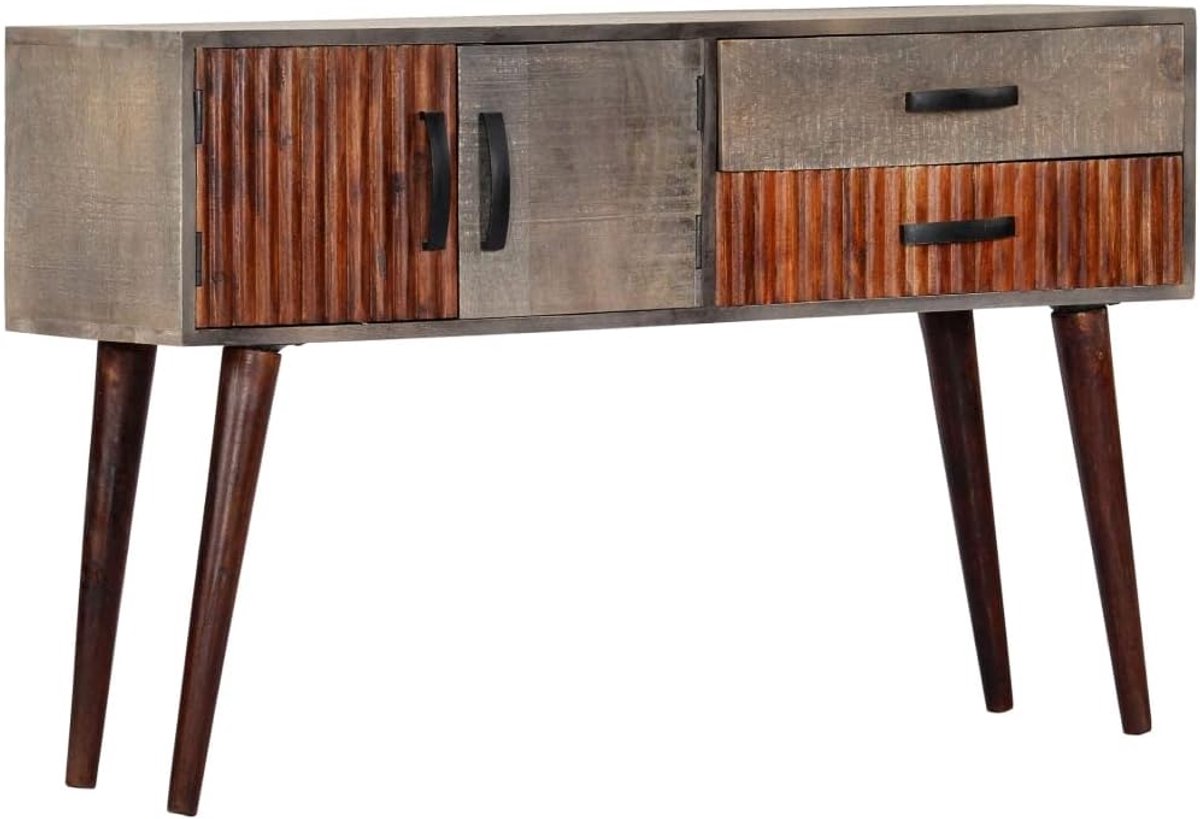Consoletafel van massief hout met grijze handgreep, van massief mangohout, met laden en deuren, voor decoratie van je huis, 120 x 35 x 75 cm