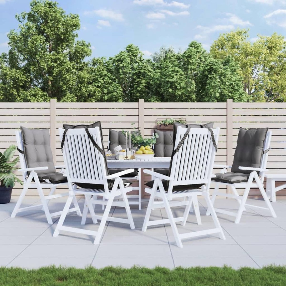 6 stuks kussens met hoge rugleuning, grijs, Oxford-stof, tuinkussens voor tuinmeubelen, met antislip design en zachte bekleding