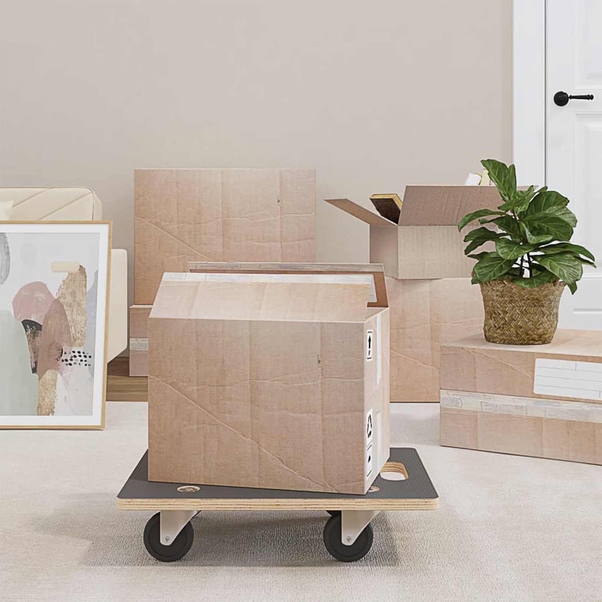 6 STK. Set 50 x 35 x 11 cm, rolplank van multiplex, belastbaar tot 250 kg per meubelroller, voor werkplaats en garage, grijs