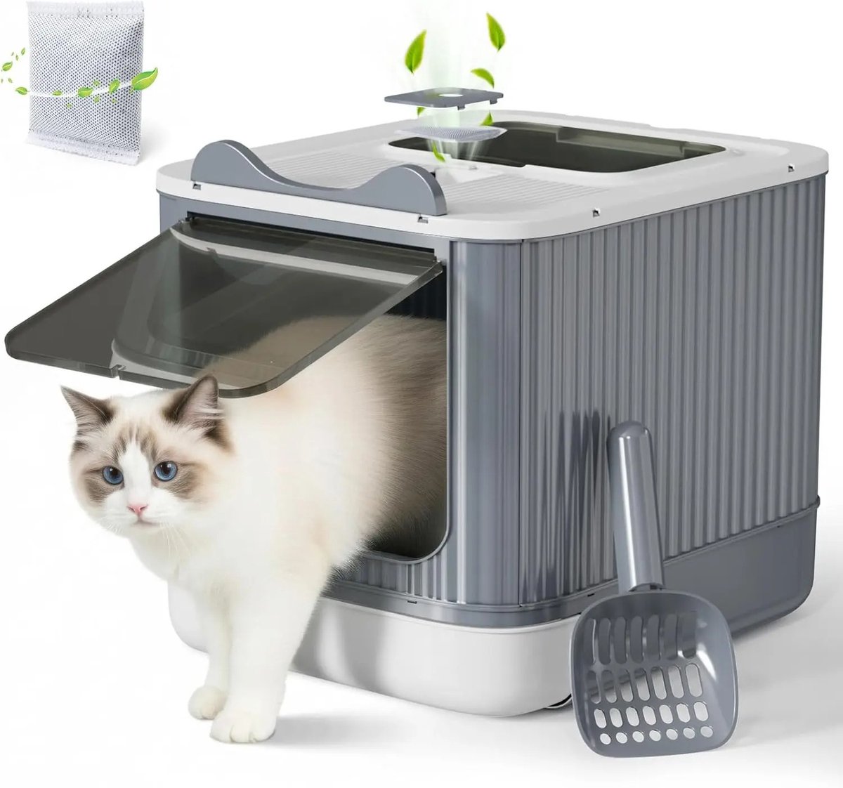 Chelsey-Store - Kattenbak - Kattentoilet - Gesloten Kattenbak - 2 Ingangen - 44.5x34.5x40 - Wit