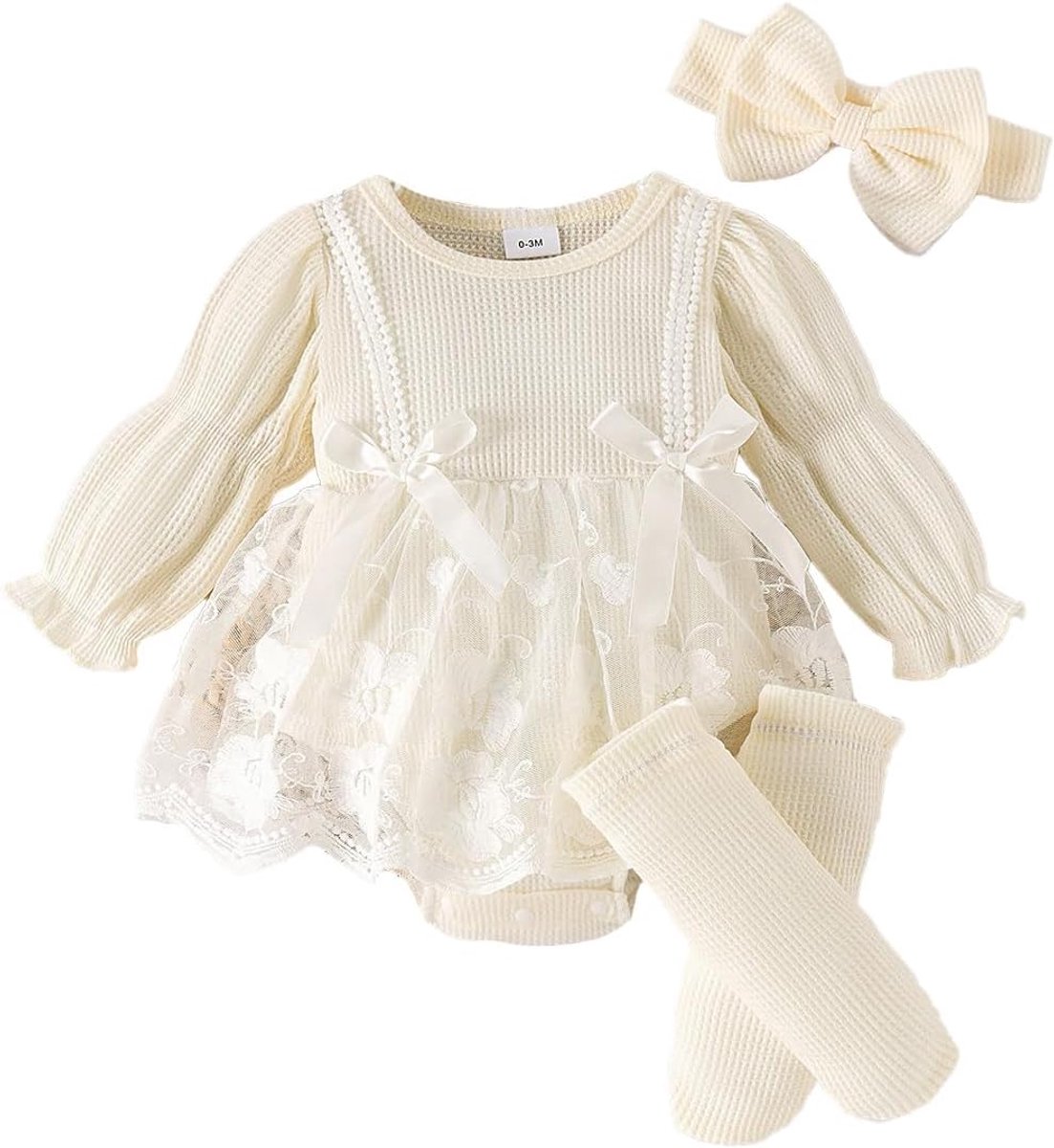 Outfit voor pasgeborenen meisjes jurk van ribgebreide kant sokken hoofdband