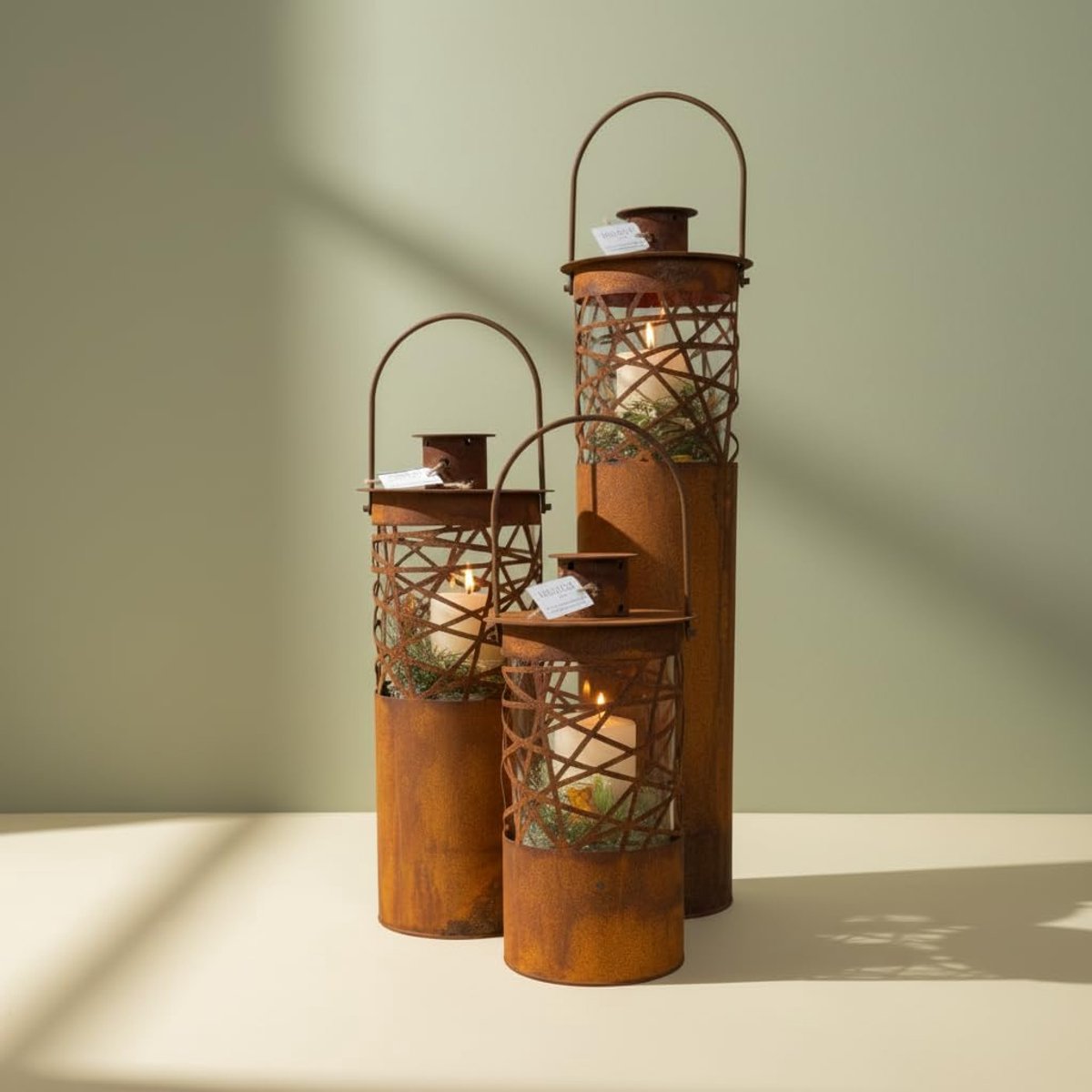 Lantaarn Arte - tuindecoratie - rustiek - met glazen inzetstuk voor kaarsen - vintage look (80)