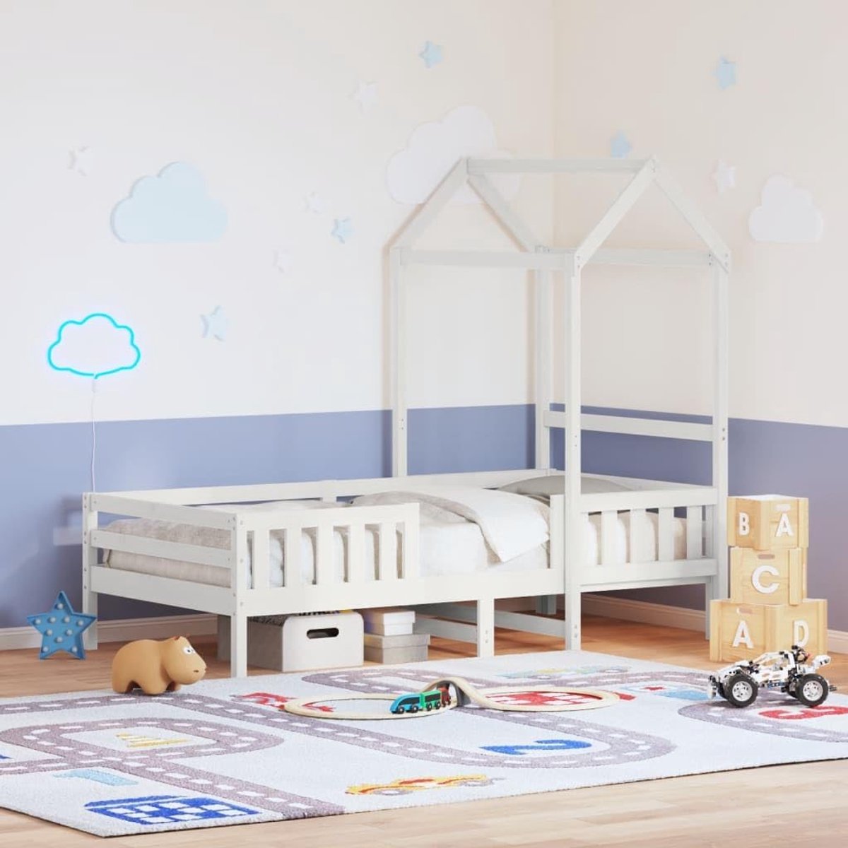 Massief grenenhout bedframe met huisje wit 80x200 cm