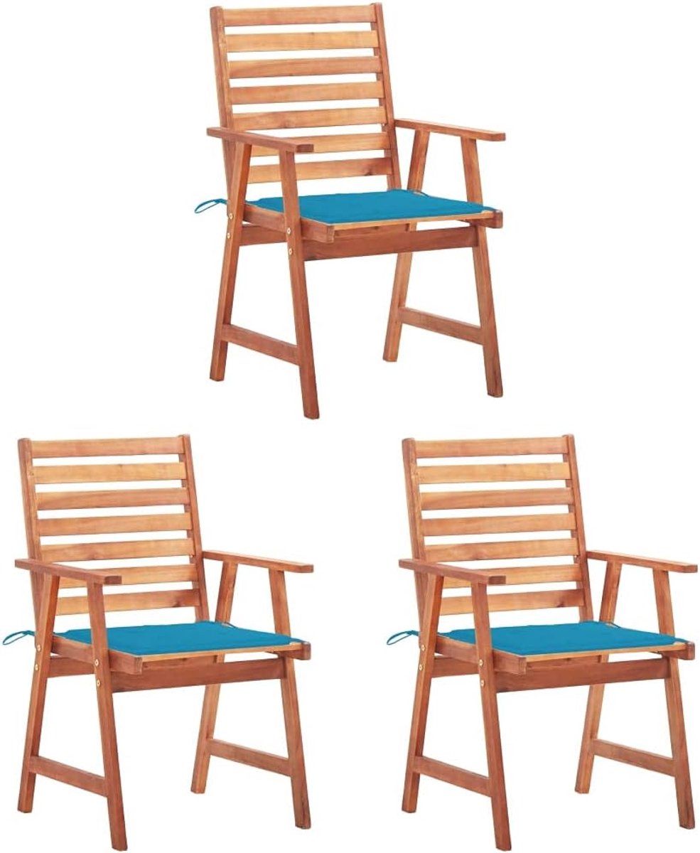 Set van 3 tuinstoelen met kussens, massief acaciahout, terrasstoelen met kussens, 110 kg per zitting