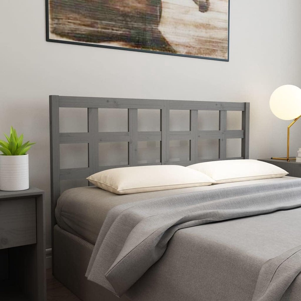 Hoofdeinde, grijs, 156 x 4 x 100 cm, massief hout, grenen, hoofdeinde voor slaapkamer, hotel, hoofdeinde, werkkamer, voor slaapkamer, tweede slaapkamer, hotel