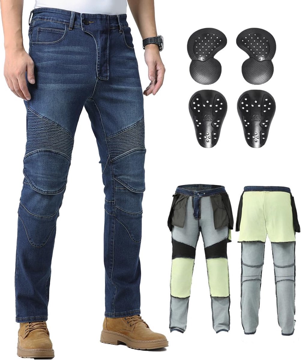 motorjeans voor heren met aramidevezel en CE-bescherming, elastisch denim voor beter