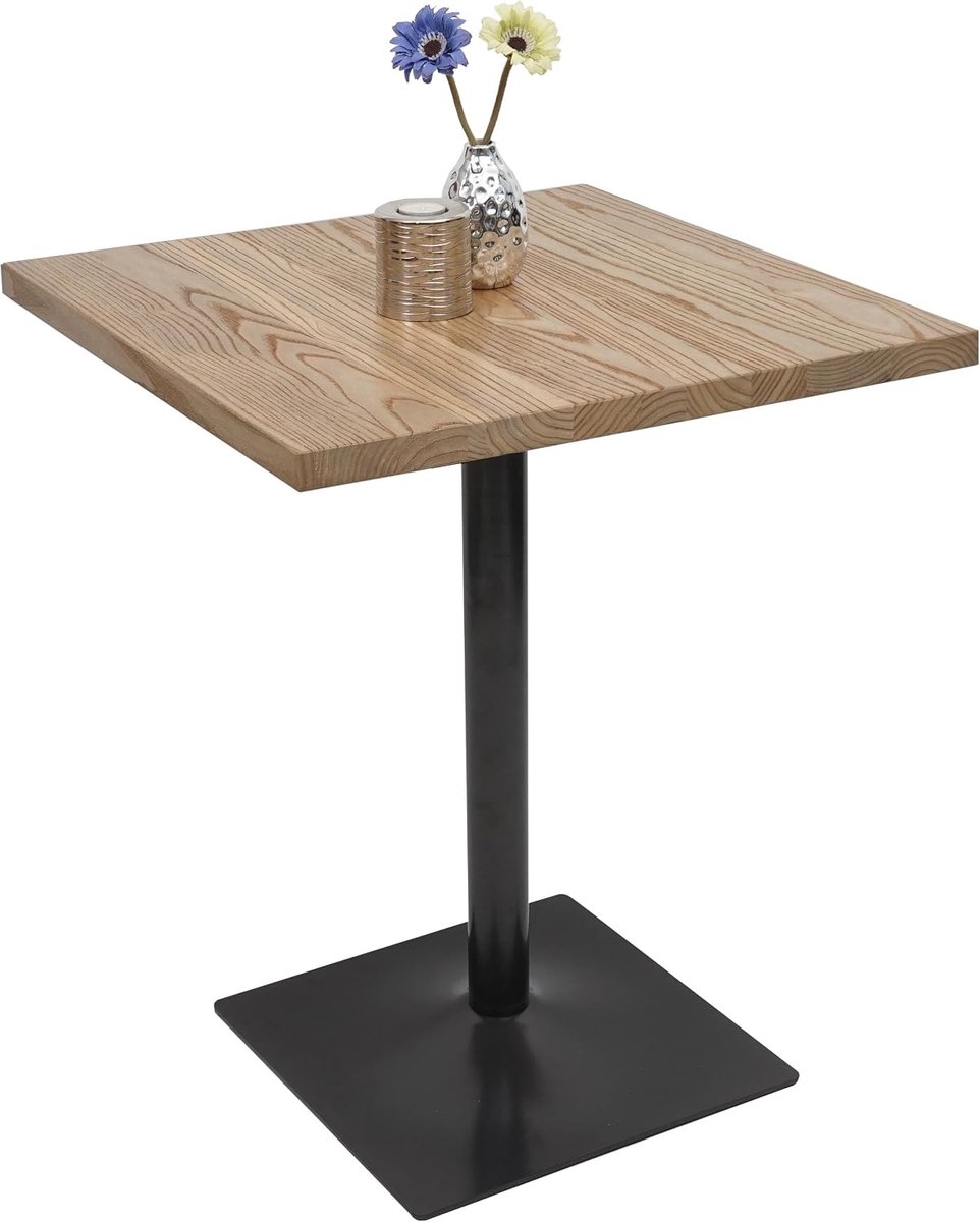Bistrotafel HWC-H10, bartafel, industriële horeca metaal iep massief hout MVG 70x70cm - lichtbruin