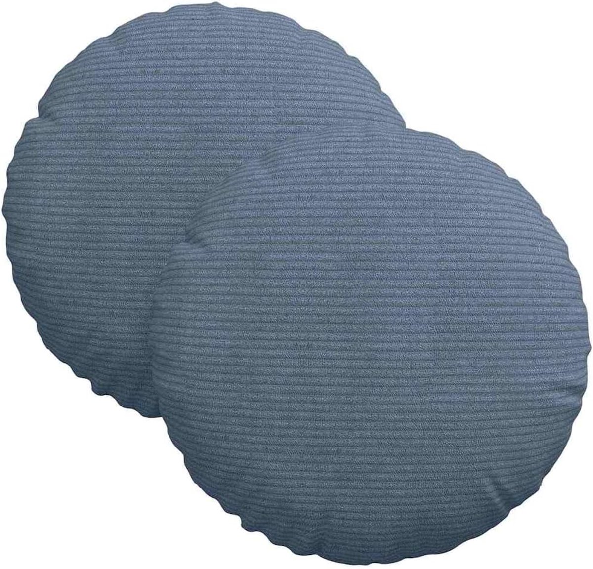Zitkussen van corduroy, 2 stuks, blauw, diameter 30 x 13 cm, met ritssluiting, fluweelzachte polyestervulling en duurzame polypropyleen basis, voor woonkamer, eetkamer en thuiskantoor