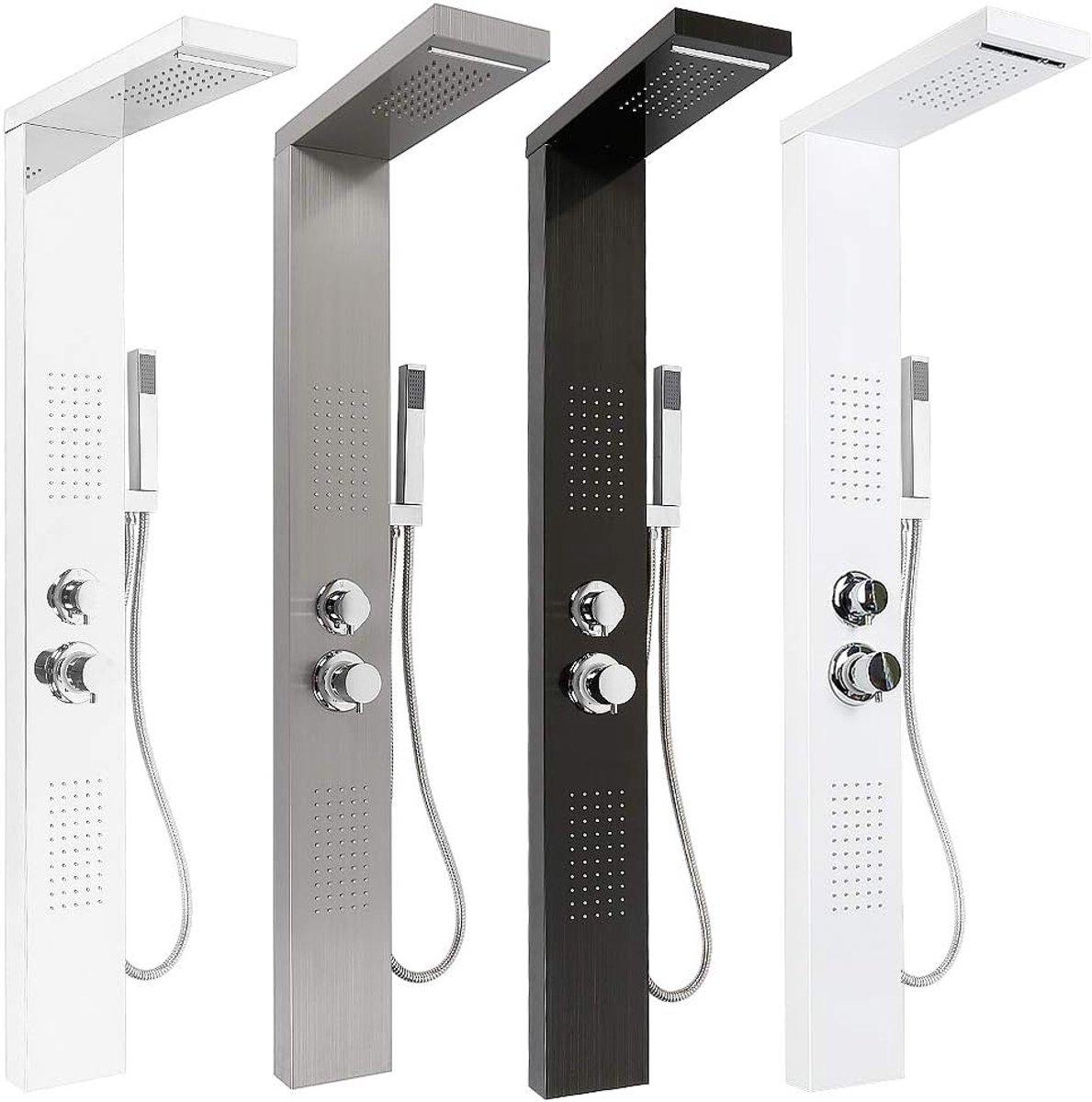 Waterval douche, Top Spray + hoofd douche+handdouche+douchepaneel kolom toren Body-15 * 47 * 130 cm (wit)
