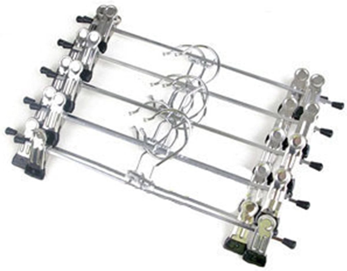 100 stuks 30 cm zilverkleurige verchroomde metalen antisliphangers voor broeken, jeans, sokken, rokken, robuust met 2 verstelbare clips (100 stuks)