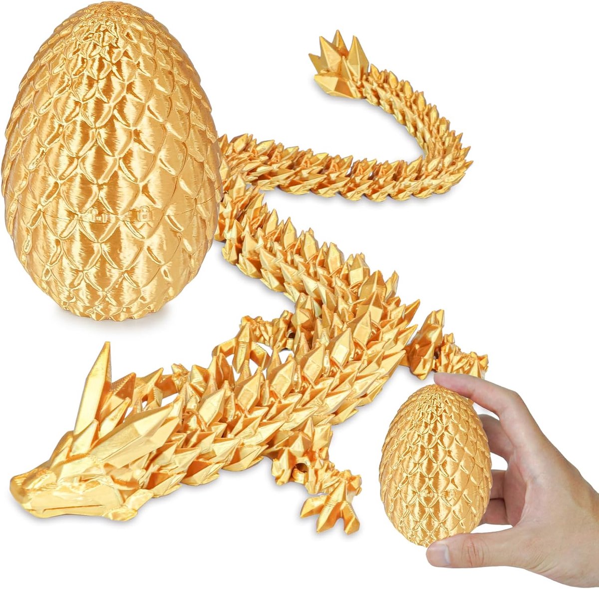 Surprise-drakenei met draak binnenin, cadeaus voor kinderen en volwassenen, 3D-bedrukt fidgetspeelgoed, perfect voor Kerstmis, Pasen, verjaardagen, decoratie, stressvermindering (goud, klein)