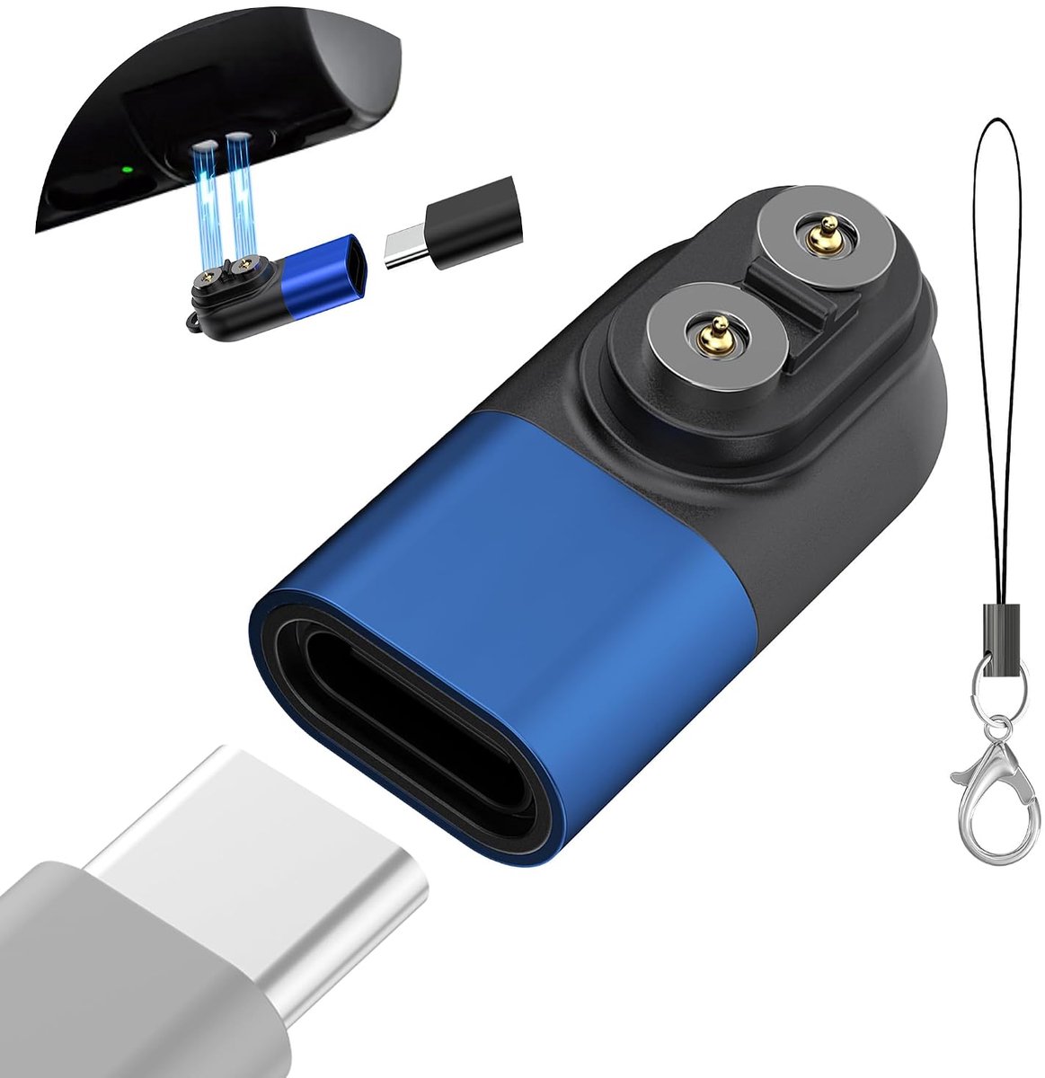 Type C, compatibel met LEDLENSER P&H models adapter voor H5R, H7R, H15R, P18R, compatibel met magnetische oplader, oplaadkabel - Blauw