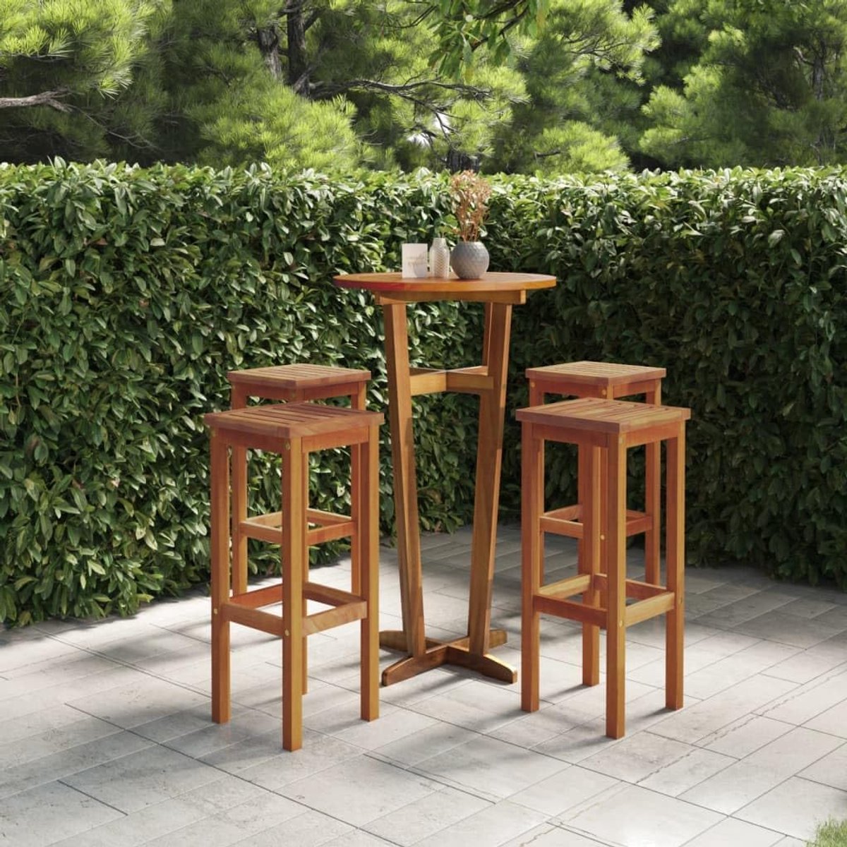 Acaciahout barkrukken, 4 stuks, met voetsteunen, rustieke barstoelen met lange levensduur, belastbaar tot 110 kg voor zitplaatsen, ideaal voor terras en tuin