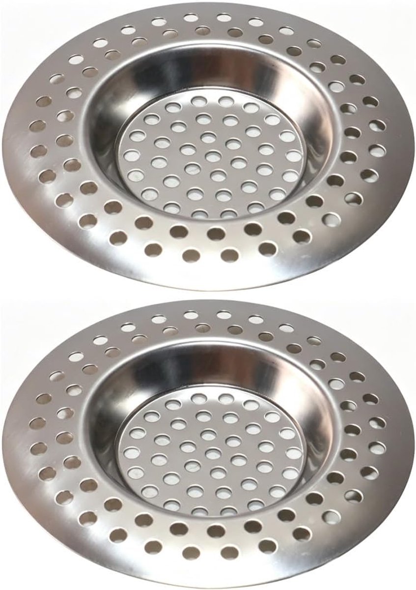 2 x roestvrijstalen gootsteenzeef, afvoerzeef met buitendiameter 7,7 cm, haarvangstop voor keuken, badkamer, bad en douche