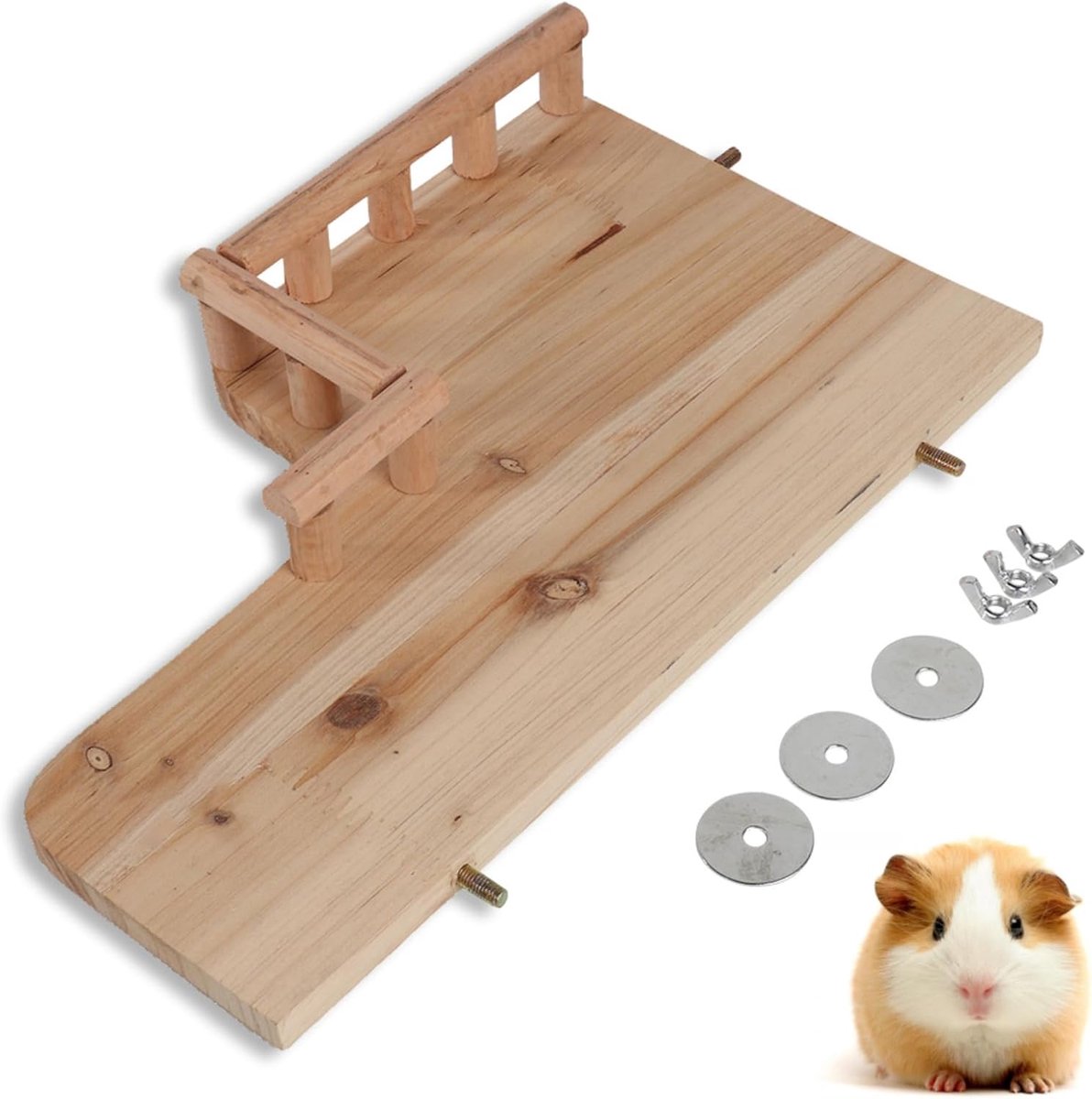 Platform voor hamsterkooi, houten rustplatform met reling voor klimmen van kleine hamsters