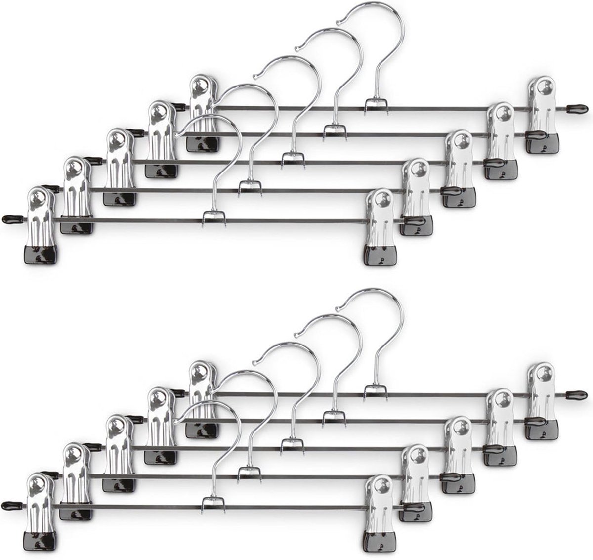 10 stuks kleerhangers voor broek, van metaal, kleerhangers met klemmen van metaal, kleerhangers met antislip clips, voor rok, ruimtebesparend, groot draagvermogen, verchroomde afwerking (100)