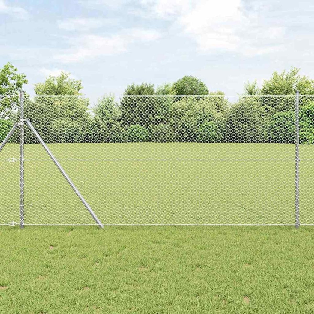 Zeshoekige omheining 1,4 x 10 m, hekpalen 7 stuks Ø 32 mm 190 cm verzinkt staal, hekstangen metalen palen voor draadhekken, tuinhek, wilgenhek, wilgenhek, buiten, 3352927