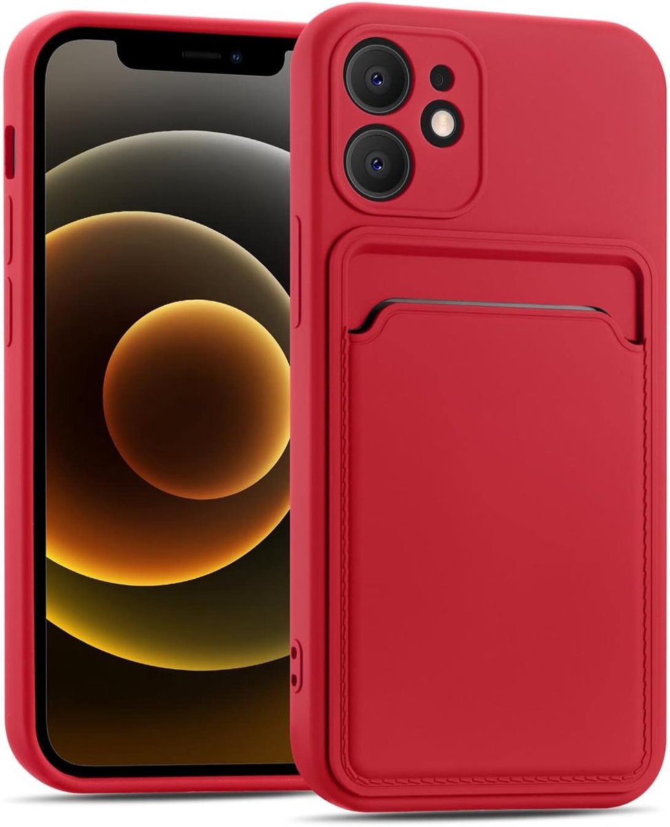 Hoesje compatibel met Apple iPhone 12 Case, Premium siliconen Cover met Kaartslot voor iPhone 12 Hoesje, Rood