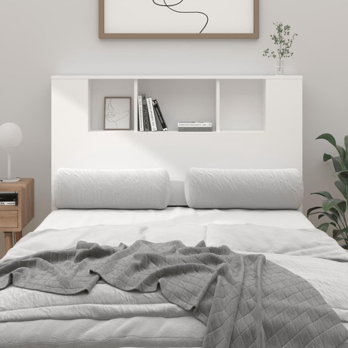 Hoofdeinde met planken, wit, 120 x 18,5 x 104,5 cm, hoofdeinde voor slaapkamer, slaapkamer, hotels