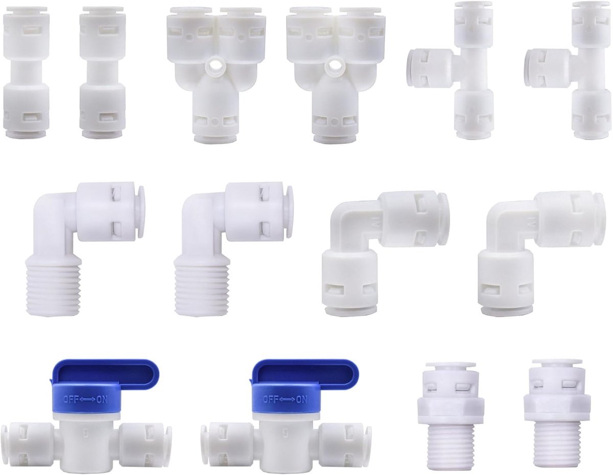 Dailygoods - Universele Aansluitset - RO Waterfilterfitting - Eenvoudige Installatie - Wit - Snel Verbinden - Geschikt voor Koelkastslang en Waterslan
