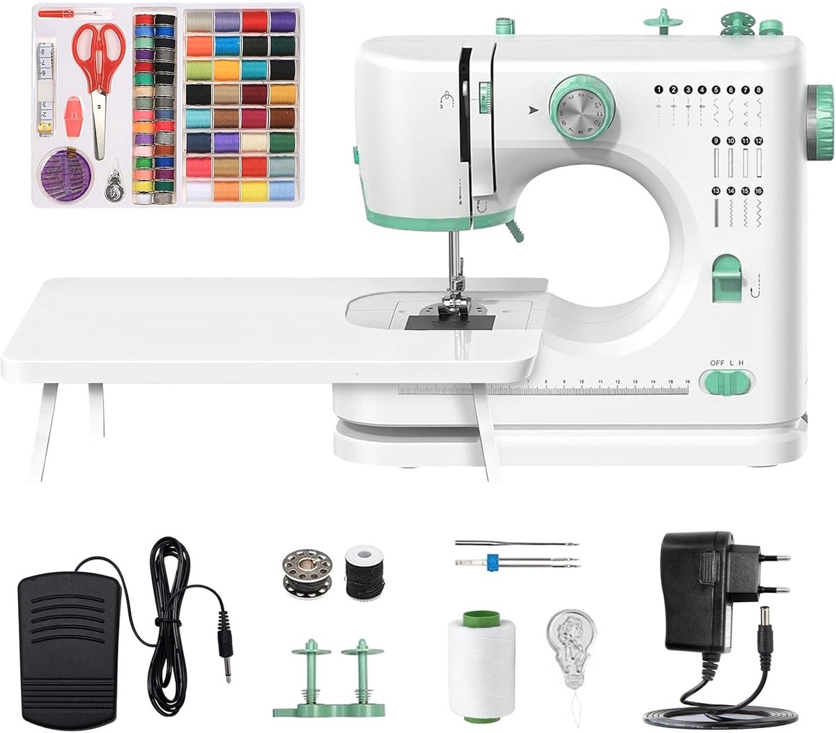 Naaimachine voor beginners - 16 steekprogramma's - met verlengtafel en voetpedaal - ideaal voor grote projecten - ServiceTopper