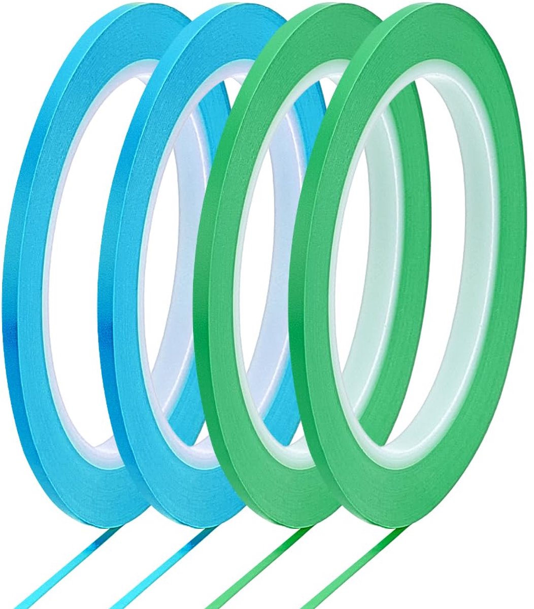 Dailygoods- Maskeertape 4 Rollen - Hoge Temperatuur - PVC - Fijne Lijntape - 3 mm × 33 m - Voor Auto/Motorfiets - Verftape