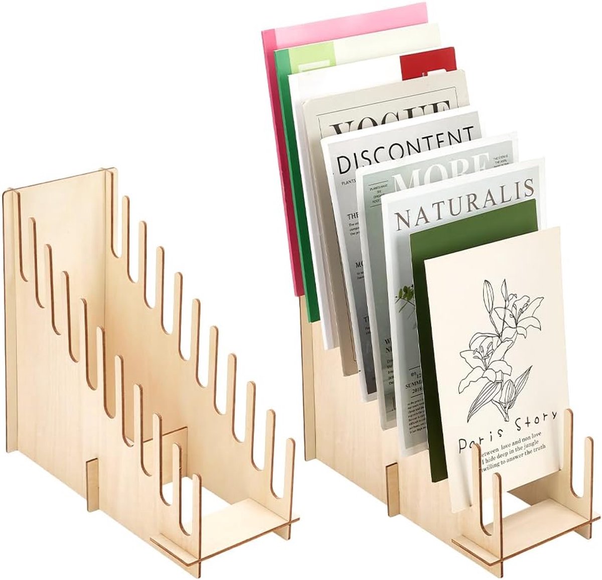 Dailygoods- Wenskaart Houder Houten - 10 Slot Display - Ansichtkaarten/Sticker Houder - Retail/Tafelblad - Stabiele Driehoekige Structuur - Navajo Wit