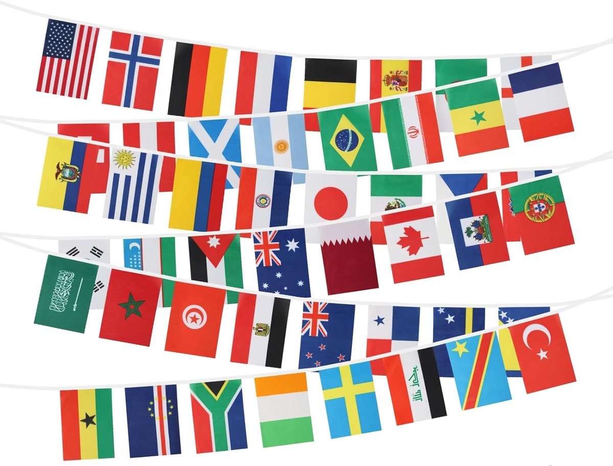 48 stuks vlaggen landen wereld, vlaggen van de wereld, banner, 14 x 21 cm, internationale vlaggen, bunting, hangende decoraties voor bars, sportclubs, feesten, evenementen (2 stuks)
