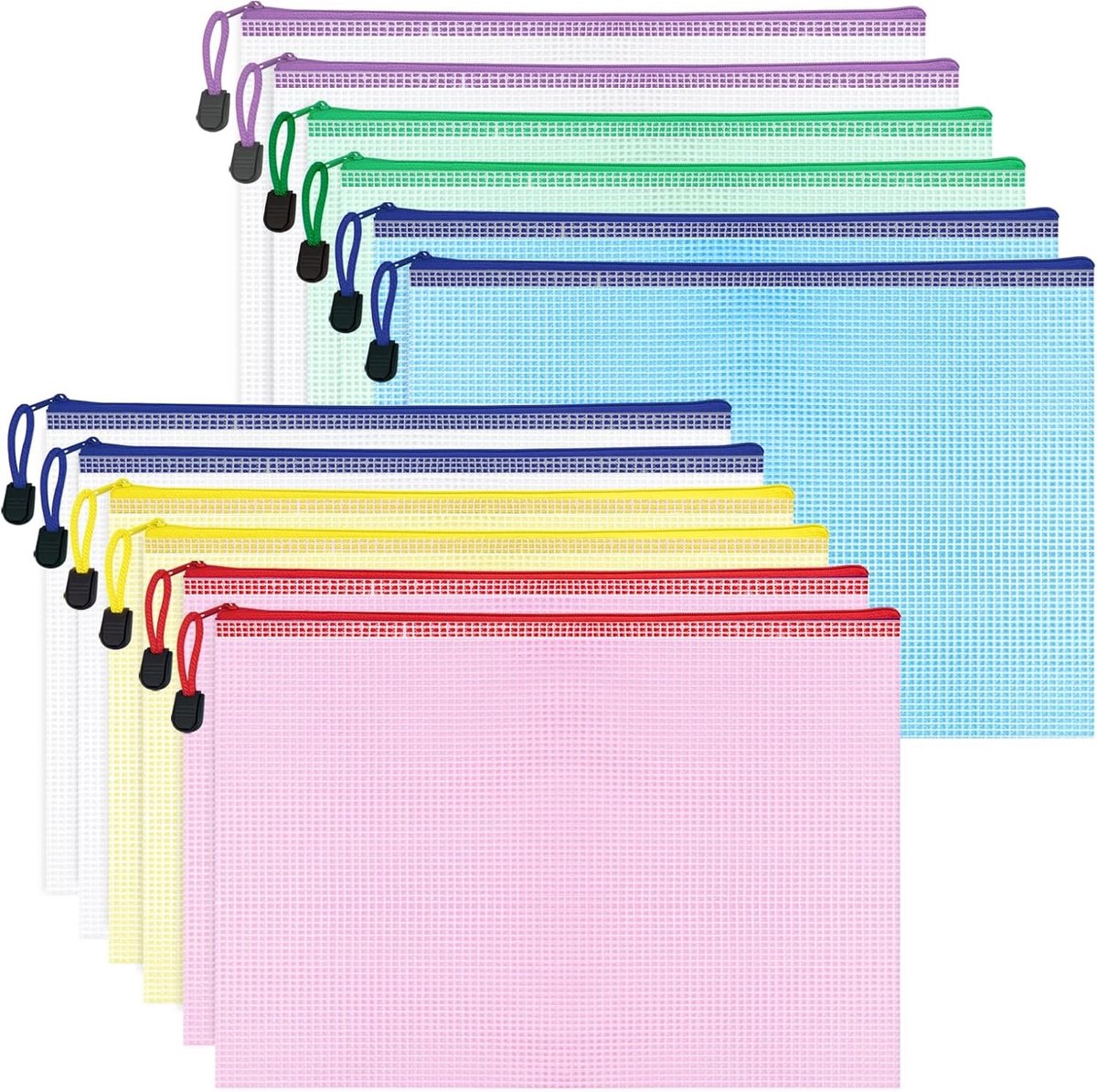 A4 Documentenmap Set van 12, Verkrijgbaar in 6 Kleuren, Ideaal voor Organisatie en Bescherming van Documenten, 33×23 cm